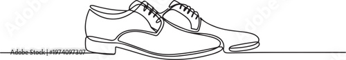 Classic men's shoes in continuous line art drawing style. Dress shoes minimalist black linear sketch isolated on white background. one line art icon drawing vector