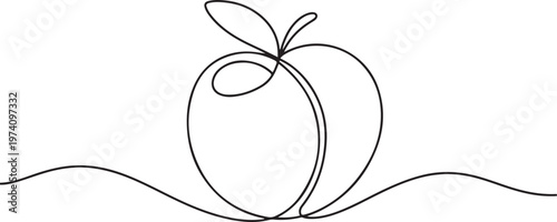 peach fruit continuous one line drawing, Peach fruit in continuous line art drawing style. one line art icon drawing vector