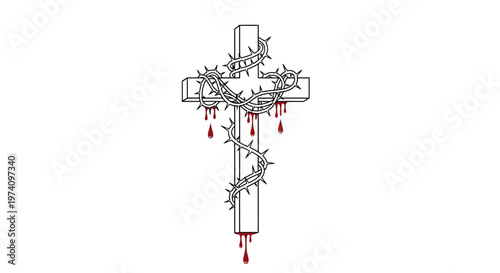 Crucifix with thorns and blood drops.