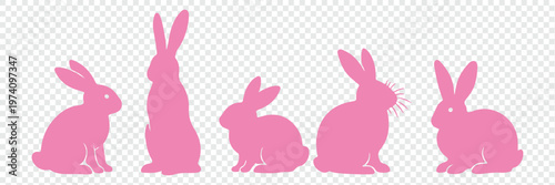 Four bunny  silhouettes.  Black rabbit silhouette collection showing cute bunny poses sitting standing and resting isolated on white background vector illustration for animal design 
