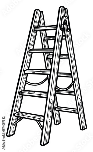Sturdy wooden stepladder with parallel steps for climbing and reaching high places, ideal as a practical graphic element for home renovation projects or construction services.
