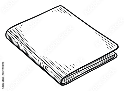 Minimalist hand drawn line sketch of a classic closed hardcover book for educational graphic resources and literary themed design projects