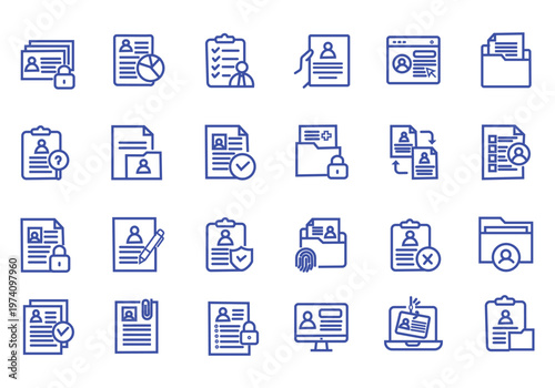 Personal Data icon set. Contain icons related to portfolio, id card, data protection, profile, and more. Outline icons collection. editable stroke. Vector illustration

