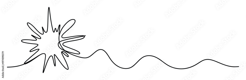 Fototapeta premium Dynamic unbroken line graphic representing an initial impact followed by a serene ripple effect, superb for engaging digital content and sophisticated visual storytelling.