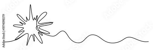 Dynamic unbroken line graphic representing an initial impact followed by a serene ripple effect, superb for engaging digital content and sophisticated visual storytelling.