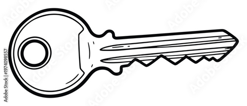 Simple black outline drawing of a classic metal key, perfect for symbolizing security, access, solutions, or opening new opportunities in presentations, educational materials, or graphic