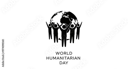 World Humanitarian Day celebration icon with people around a globe.