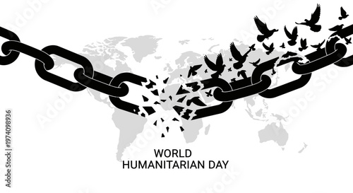 Broken iron chain turning into flying birds conceptual art.