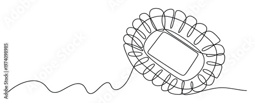 Continuous line art depicting a grand oval sports arena with an elegant flowing trail, ideal for event promotion, athletic themes, or contemporary design projects