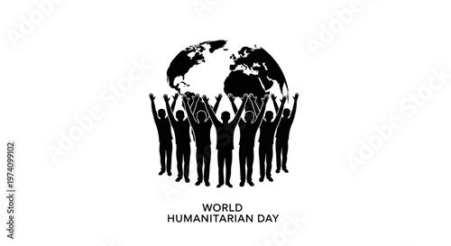 World Humanitarian Day concept with people holding up a silhouette of the earth.