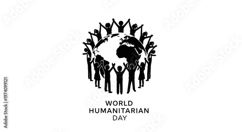 World Humanitarian Day celebration graphic with people surrounding the globe.