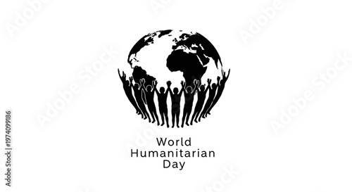 World Humanitarian Day graphic with silhouette of people holding up a globe.