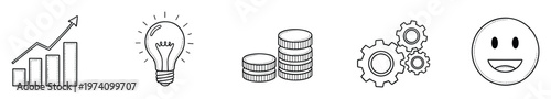 Business success conceptual icons for growth strategy development financial planning and positive engagement presentation materials