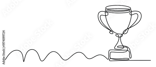 Continuous line drawing of a trophy cup symbolizing success and achievement, ideal for motivational graphics, sports banners, or business award recognition.