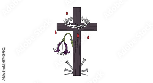 Crucifix with crown of thorns nails.
