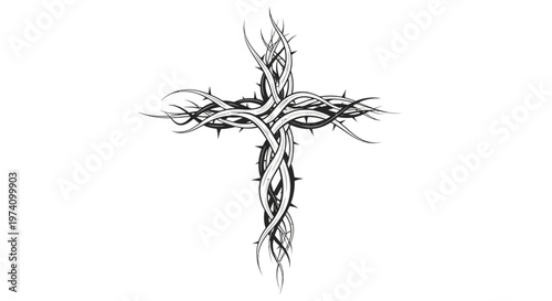 Cross made of twisted thorns symbol.