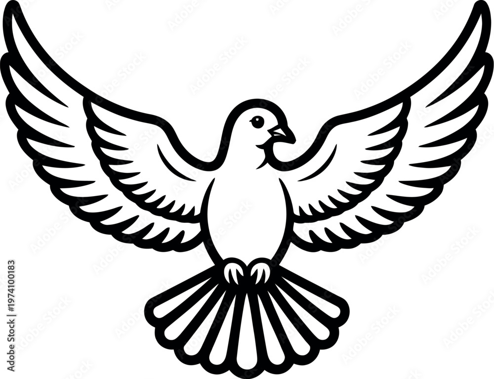 Fototapeta premium Dove white stylized illustration with open wings representing peace purity freedom hope calm symbolic bird design