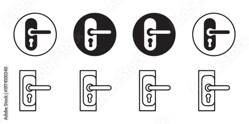 Door handle with keyhole icons set in circle and rectangle frames for safety entrance and home security.