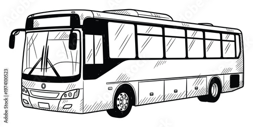 Hand drawn sketch of a modern passenger bus vehicle for public transportation and city travel showcasing urban mobility solutions and mass transit systems