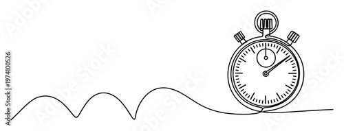 Continuous line drawing of a stopwatch symbolizing time measurement, deadlines, and efficiency for business presentations, sports graphics, or productivity metaphors.
