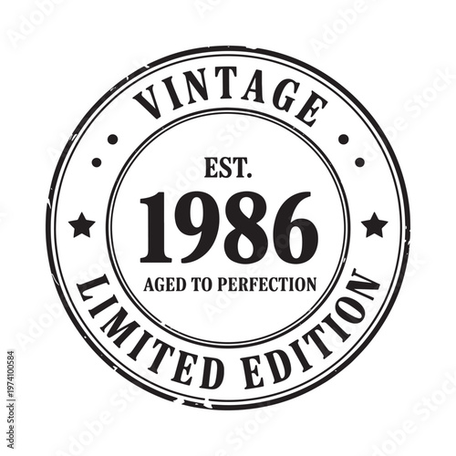 Vintage stamp displaying 1986 with aged to perfection text