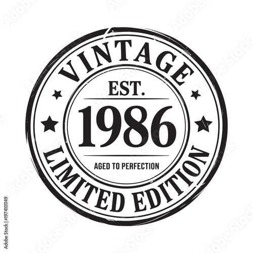 Vintage stamp graphic displaying 1986 and limited edition text
