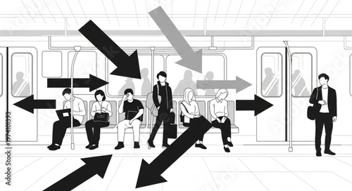 Diagram Illustrating Passenger Flow and Movement on a Subway Platform.