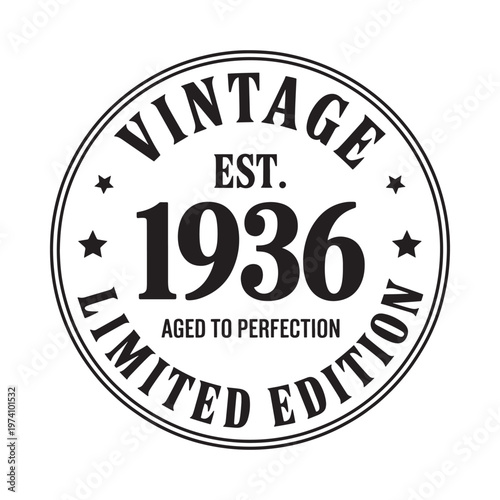 Vintage limited edition badge featuring the year 1936 and aged text