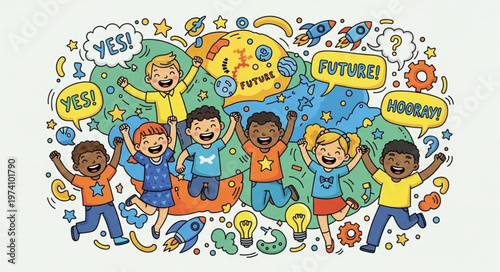 Diverse Children Celebrating Global Unity and Learning.