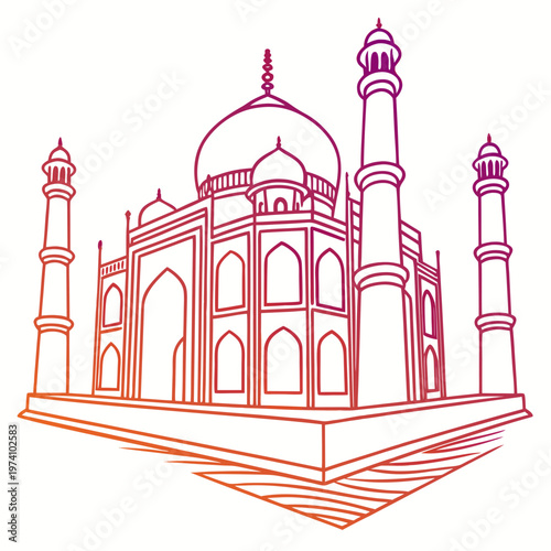 Taj mahal perspective isolated on white background, agra india landmark, famous building vector illustration.
