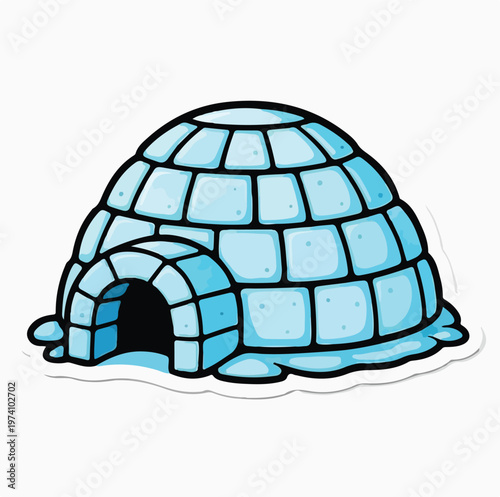 Blue Igloo Ice House Sticker Design, Adorable Arctic Snow Shelter Clipart Badge, Eskimo Winter House Illustration Art, Cold Weather Ice Home