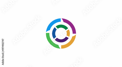 Colorful abstract circular design with segmented elements on white background.