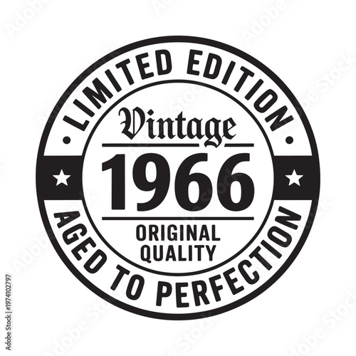 Black and white circular badge displaying vintage 1966 and limited edition text