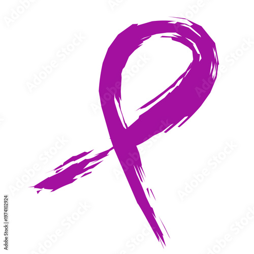 Abstract Purple Ribbon in Brush Stroke Style for Alzheimer's and Domestic Violence Awareness, Modern Minimalist Vector Symbol for Medical Campaign, Charity Event and Aesthetic Health Backdrop