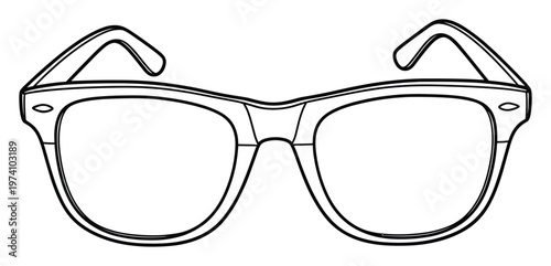 Stylish black frame eyeglasses outline drawing provides a versatile visual asset for optical store branding, eyewear product presentations, or fashion accessory advertisements
