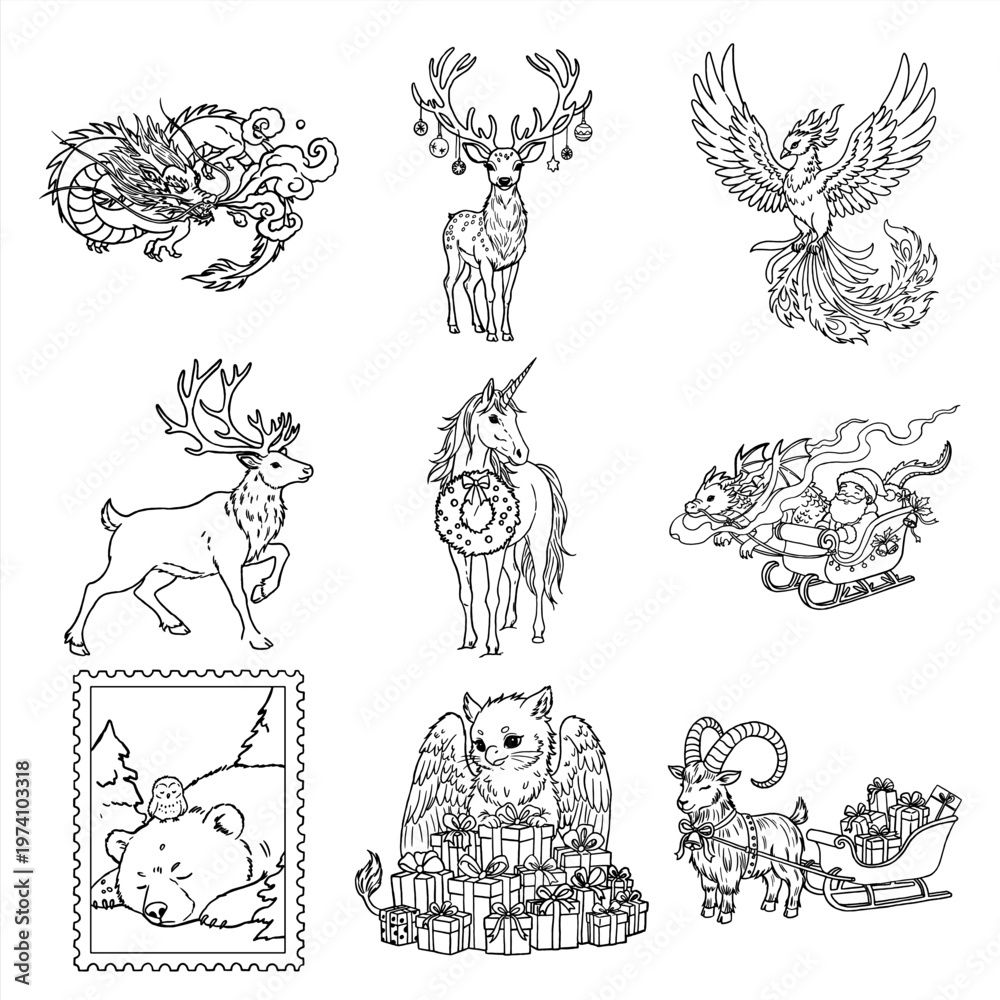 Obraz premium Christmas Mythical Creatures Set