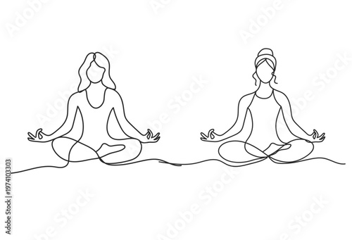 Woman doing yoga and meditation continuous line drawing. Fitness and gym concept. Vector illustration minimalist design hand drawn.