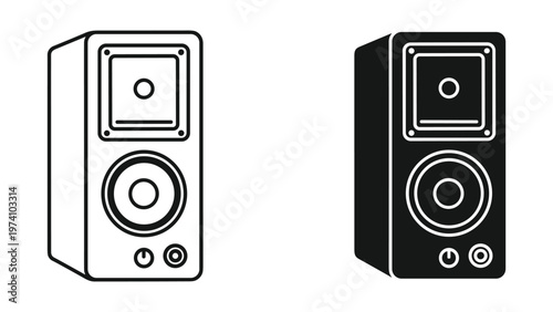 Vector illustration of two stereo speakers in black and white isolated on white background