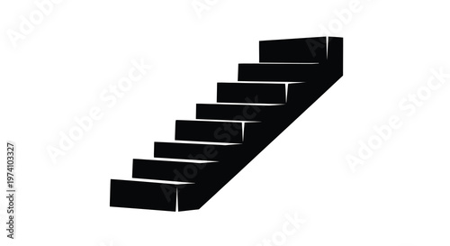Simple black silhouette of a staircase ascending diagonally upwards