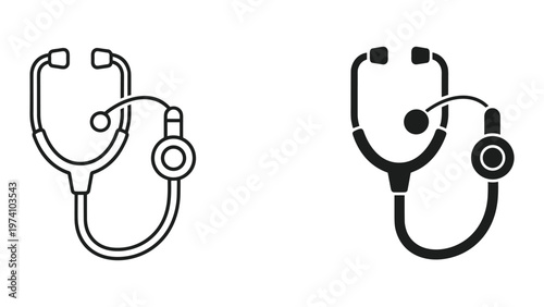 Two stethoscope icons in black and white line art on white background for medical and healthcare concepts