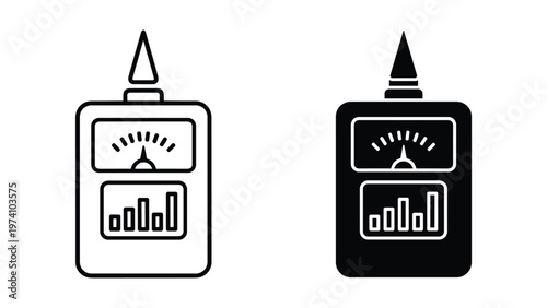 Black and white icons of multimeters with pointed tips on top for measuring voltage and current