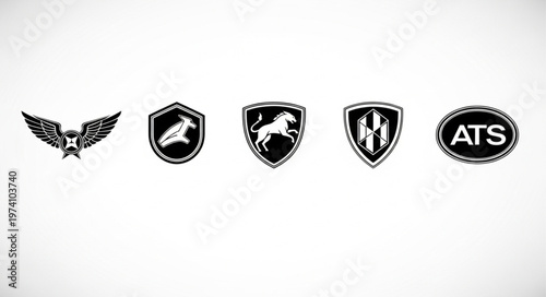 Collection of Heraldic Emblems and Insignias in Black and White.