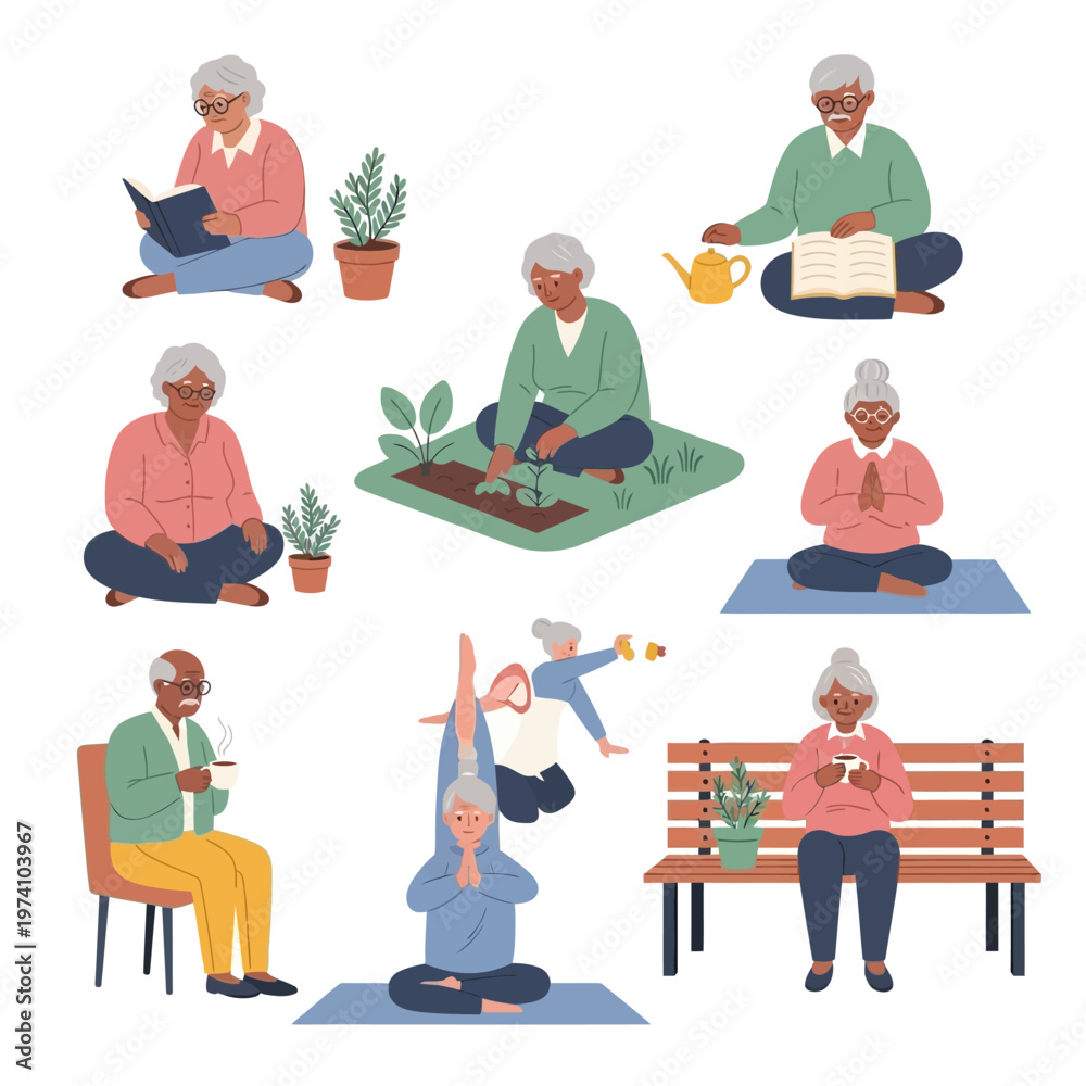 Fototapeta premium Elderly People Engaging in Various Activities.