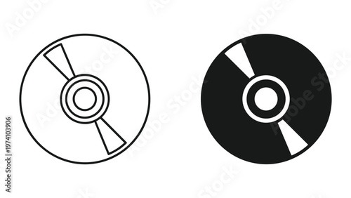Black and white cd disk icons with different designs on white background