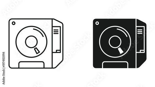Black and white cassette tape icons in line art style on white background
