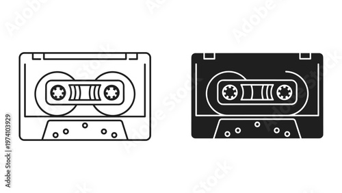 Black and white cassette tape icons in line art style on white background
