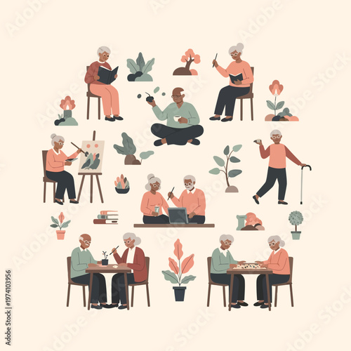 Elderly People Engaging in Various Activities.