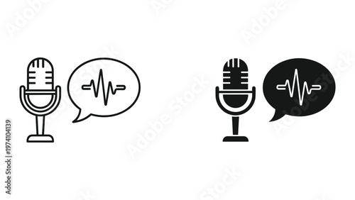 Black and white icons of a computer monitor with speech bubbles representing communication and conversation in digital technology
