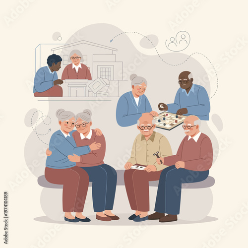 Elderly People Sitting Together on Bench.