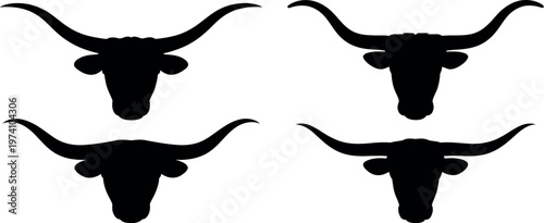 Bull head silhouette logo icons with long horns powerful animal symbol clean vector template for branding identity design